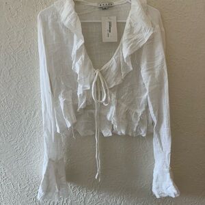 HYFVE Elegant White Ruffle Tie Blouse
